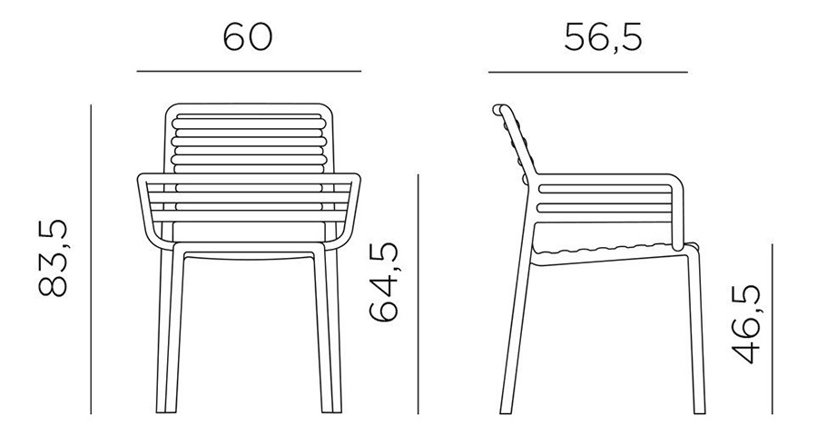 Kích thước ghế nhựa Doga Armchair WC186